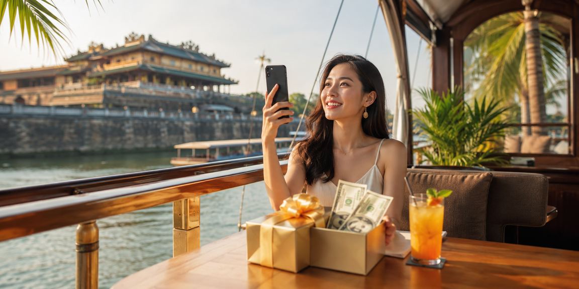 Người chơi thưởng thức casino di động tại Huế trong quán cà phê tiện nghi